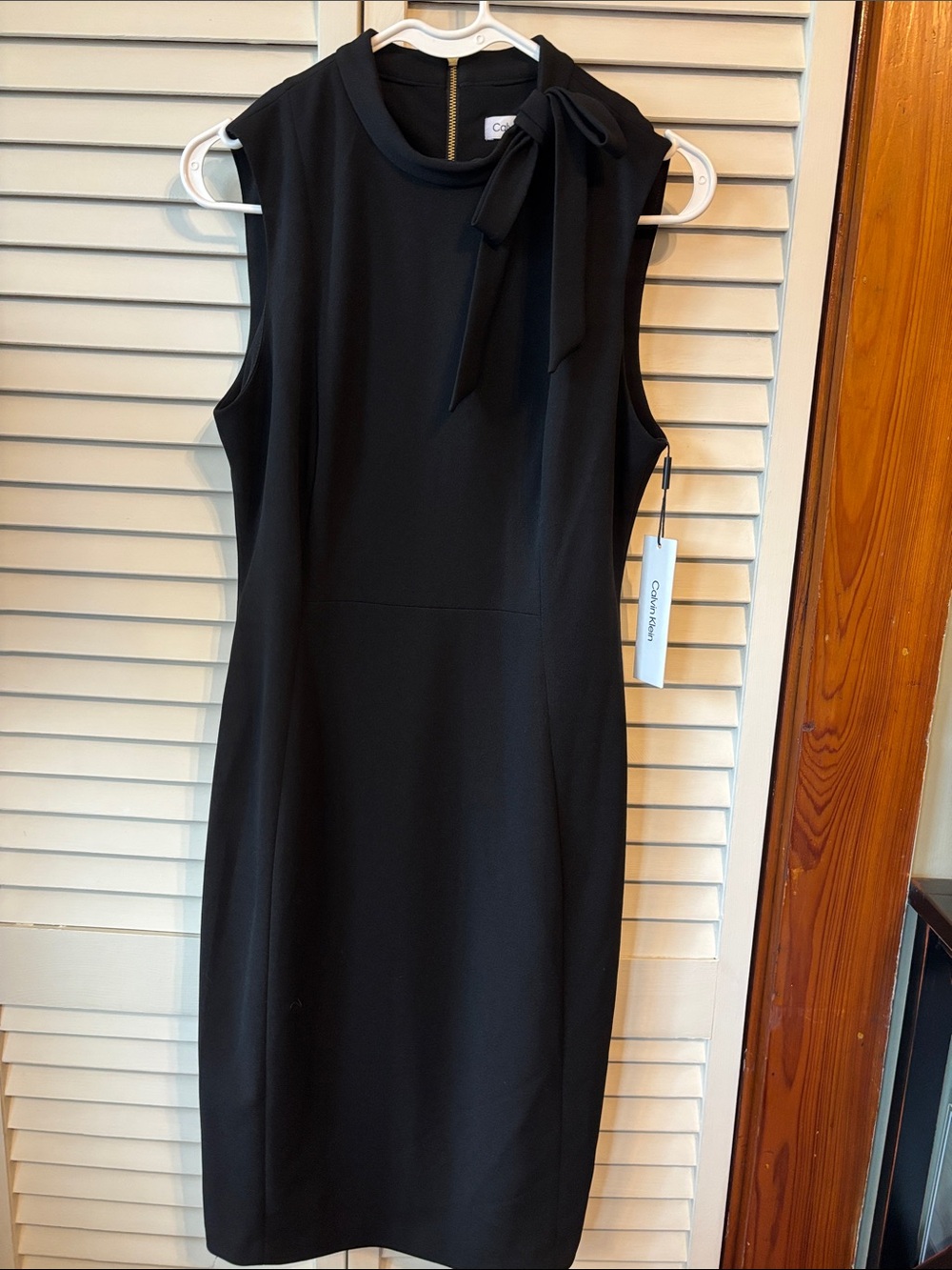 Calvin Klein Black Sleeveless Sheath Dress with Bow Neck